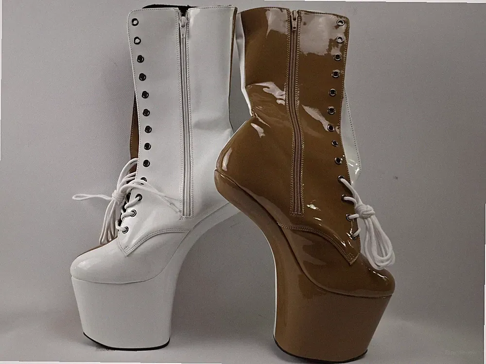 Pleaser CRAZE-1040TT Heelless Stiefeletten Lack Bicolor Weiß Taupe US 14 EU 44