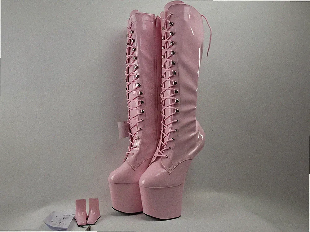 Pleaser CRAZE-2023 Kniehohe Stiefel Heelless Plateau Lack Baby Pink US 12 EU 43