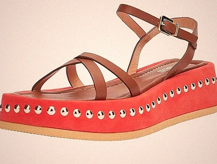 POLLINI Plateau Sandalen Damen Made in Italy, Nietensohle 37EU