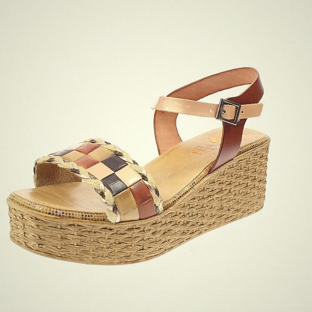 Porronet Leder Sandalen mit Keilabsatz und braunem Riemchen - Größe 39 Schuhe