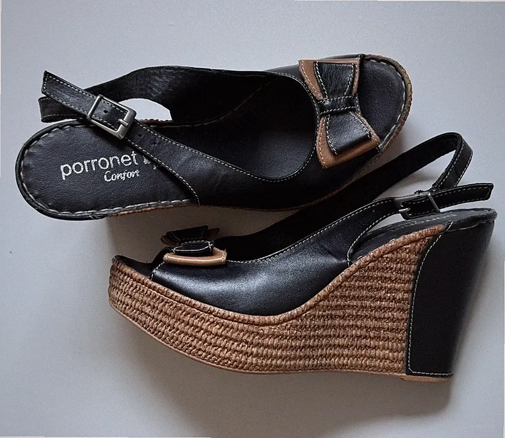 Porronet, Sandalen, Plateau, Größe 39, Schwarz, Leder,/Kork, Top Zustand