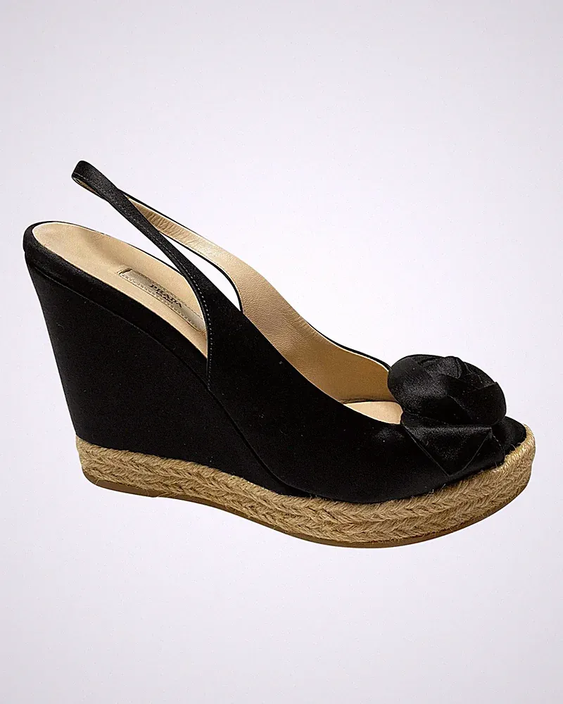 Prada Espadrille Sandalen aus Seide Damen Schwarz 37,5