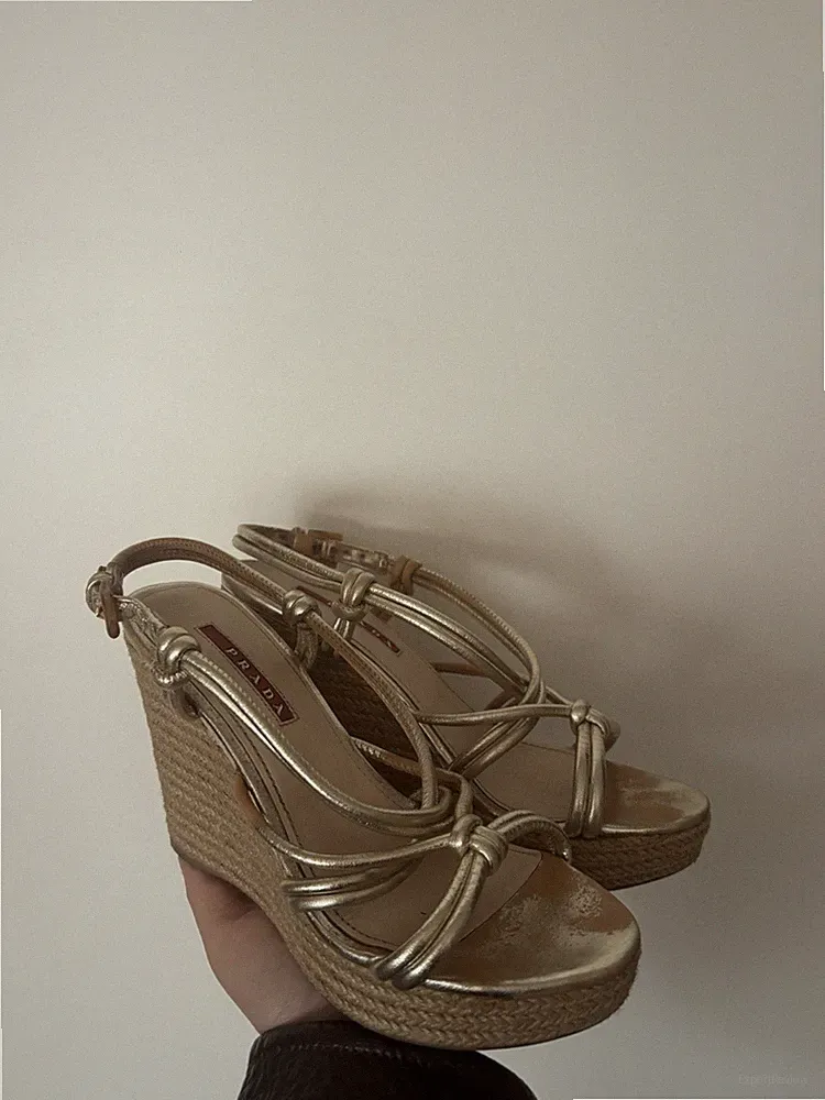 Prada Keilabsatz Kitten Heels Sandalen Gr 36 Vintage Retro