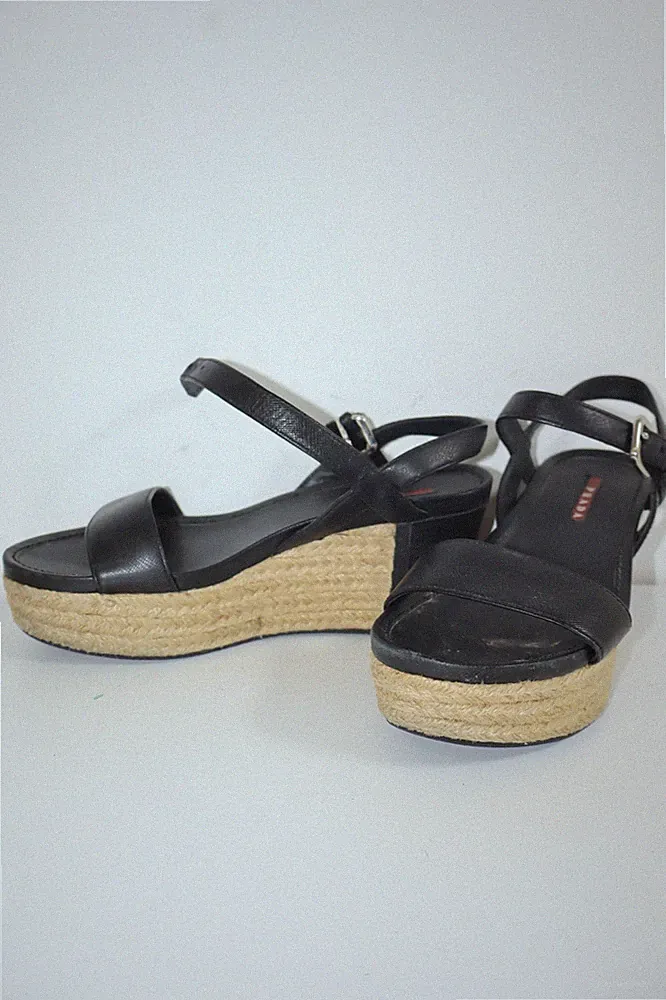 PRADA MILANO SCHUHE KEILABSATZ LEDER SHOES GR 37 / 6,5 SNEAKERS DAMEN FREIZEIT