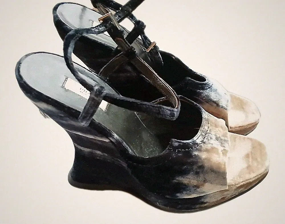 Prada Schuhe FW04 Ombre Samt Plateau Wedges 37 schwarz beige 2004 + Staubbeutel