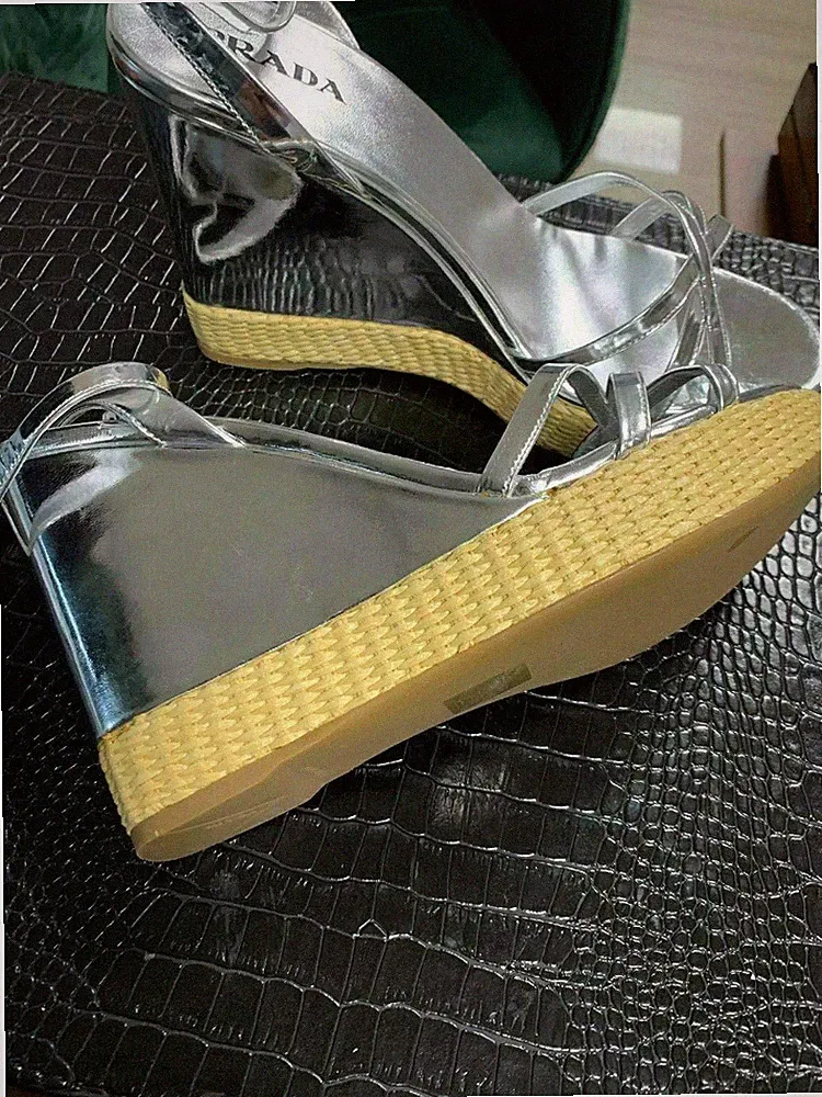 PRADA WEDGE PAGLIA LEDER SANDALS SANDALEN PUMPS HEELS SCHUHE SHOES MULES 40.5