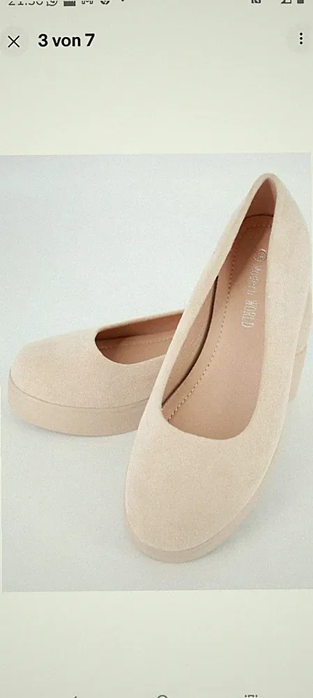PUMPS HALBSCHUHE Beige Wildleder-Keilschuhe, 5,5 cm Plateau