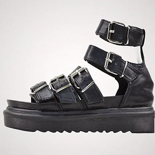 PUNK-GOTHIC PLATEAU SCHNALLEN SANDALEN DAMENSCHUHE PUMPS HIGH HEELS SCHWARZ