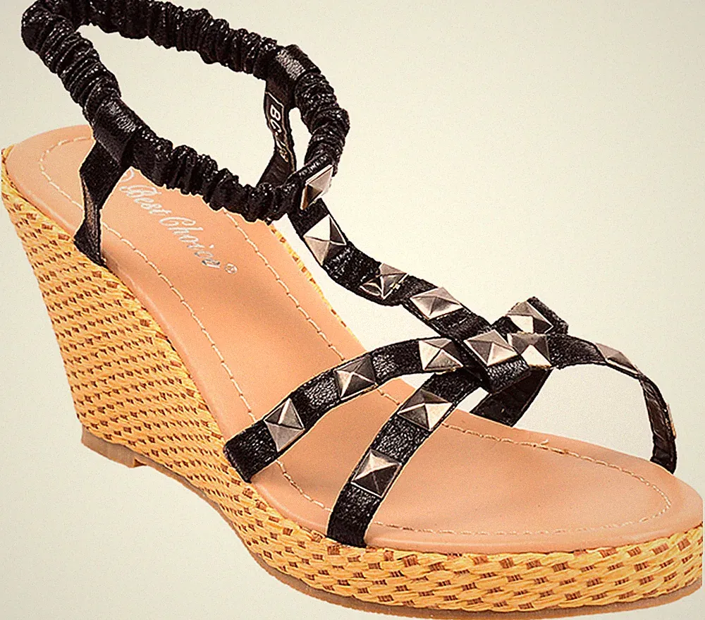 PYRAMID Studded Keilabsatz Retro SANDALETTEN Wedges Rockabilly