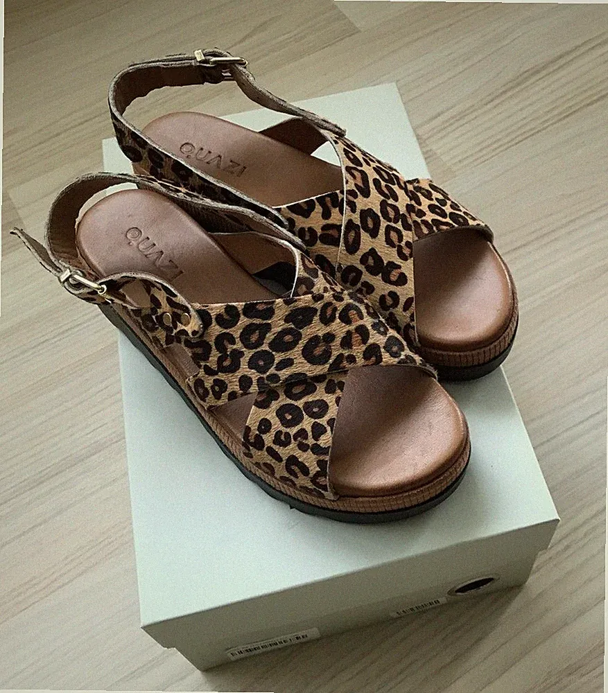 QUAZI Leder Plateau Sandaletten *NEU* Gr. DE 36 Leo braun beige schwarz