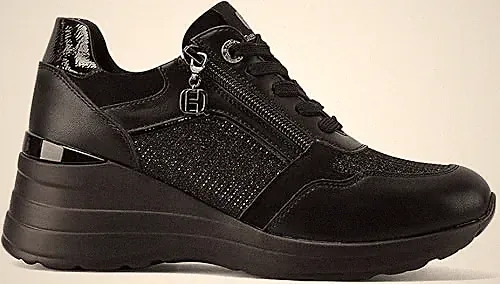 QUEEN HELENA - DAMENSCHUH MIT KEILABSATZ UND METALLDETAILS SCHWARZ X33-30
