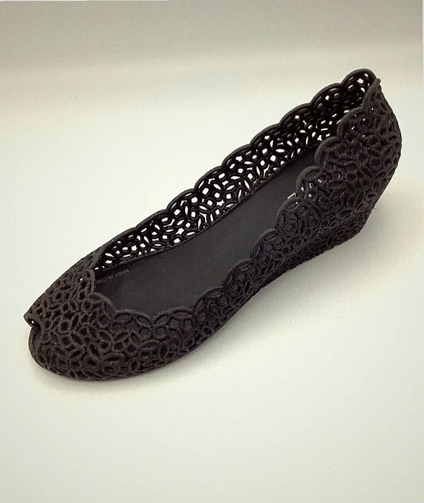 Quiz Damen-Sandalen schwarz Glitzer Gummi Keilabsatz Cut-Out Größe 6 gebraucht