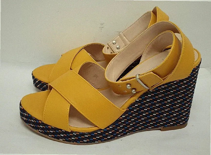R Edition gelbe Damen-Sandalen mit Keilabsatz Größe UK 3,5 EU 36 REF DHW