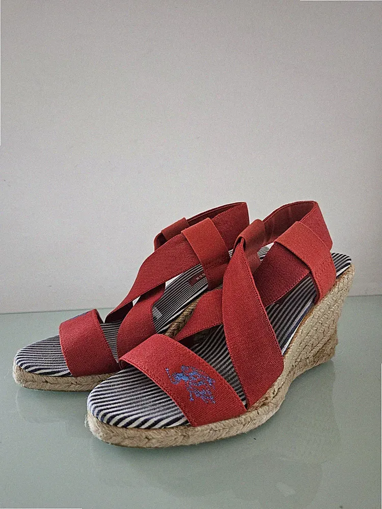 Ralph Lauren Keilabsatz Sandale Plateau Gr. 37 rot