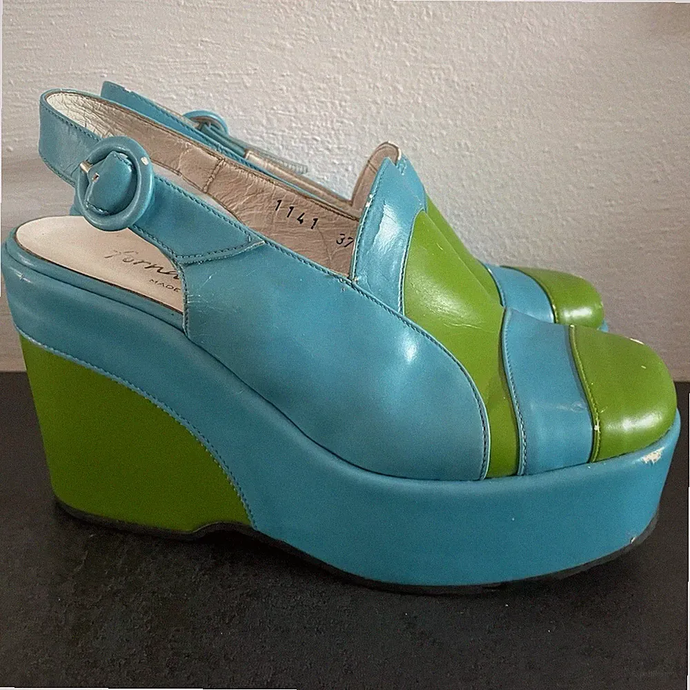 Rare Vintage 1997 Fornarina Italy Platform Wedge Sandals EU 37 – 90s Pop Art