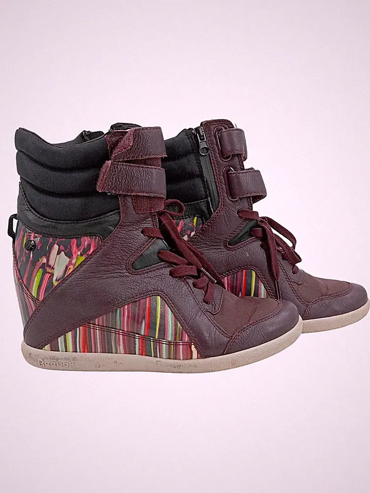 Reebok Damen Sneaker High Keilabsatz Wedge Lila Gestreift Gr. 39