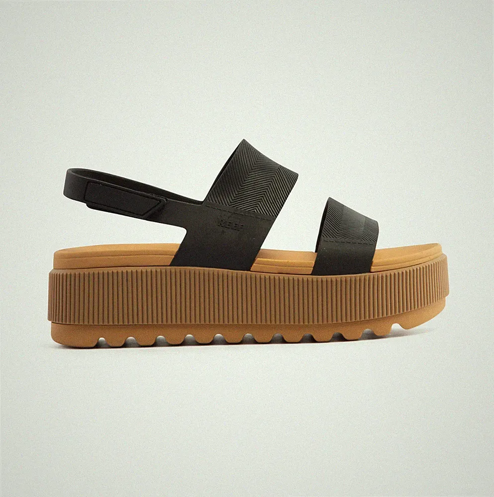 Reef Vista Higher leichte schwarze/hellbraune Damen-Plateausandalen mit TPU-Klettverschluss