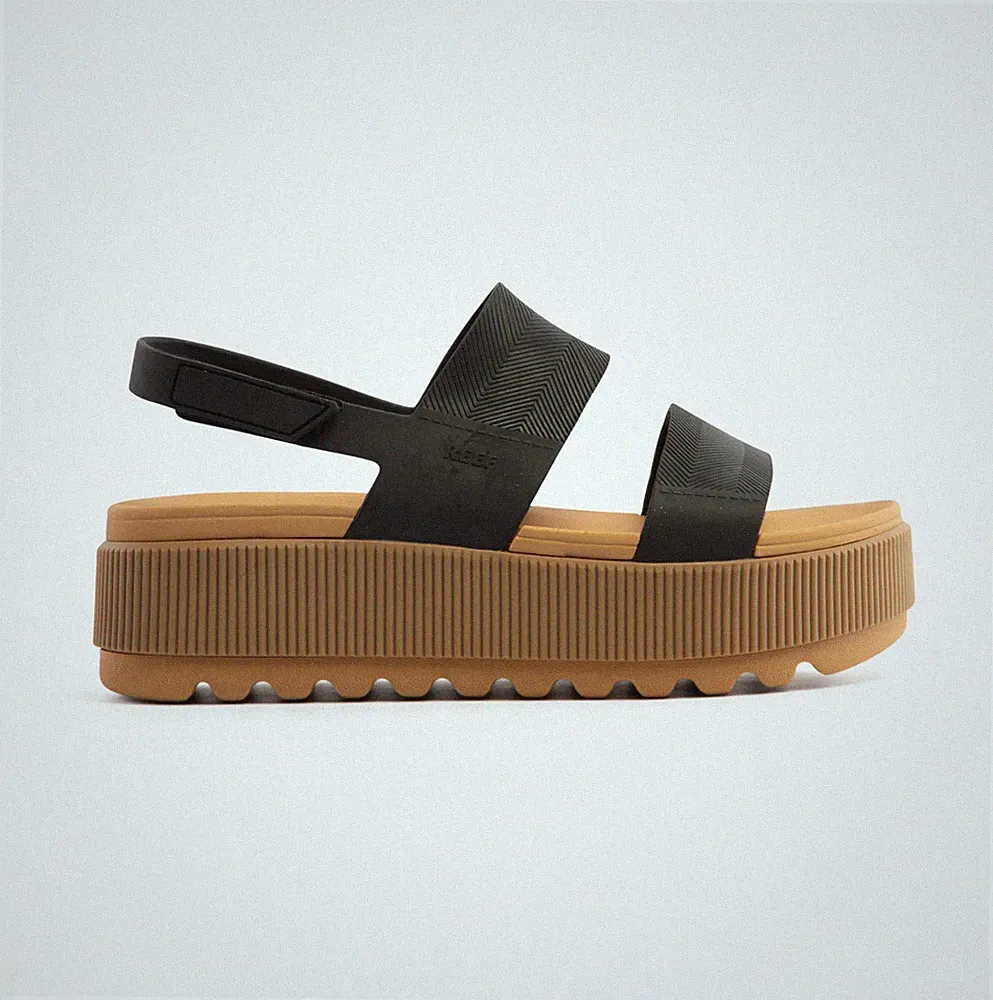 Reef Vista Higher leichte schwarze/hellbraune Damen-Plateausandalen mit TPU-Klettverschluss