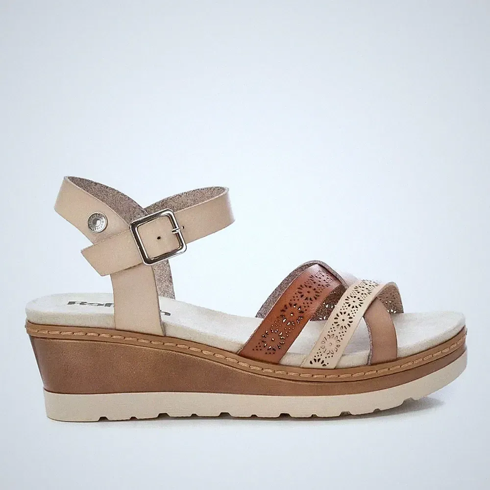 REFRESH DAMEN MÄDCHEN KEILABSATZ SANDALE 172682 BEIGE CASUAL 37 BIS 41