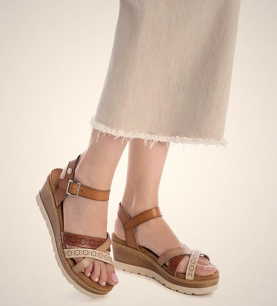 REFRESH DAMEN MÄDCHEN KEILABSATZ SANDALE 172682 CAMEL CASUAL 35 BIS 39