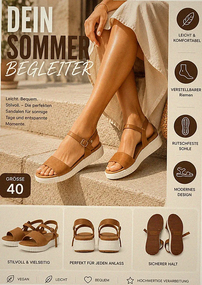 Refresh Damen Sandalen Braun Plateau Keilabsatz Sommerschuhe Riemen Schnalle