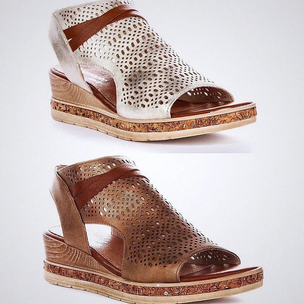 Remonte D3075-90 Laser Cut Gladiator Keilabsatz Damen Sandale Bronze UK 3 – 8