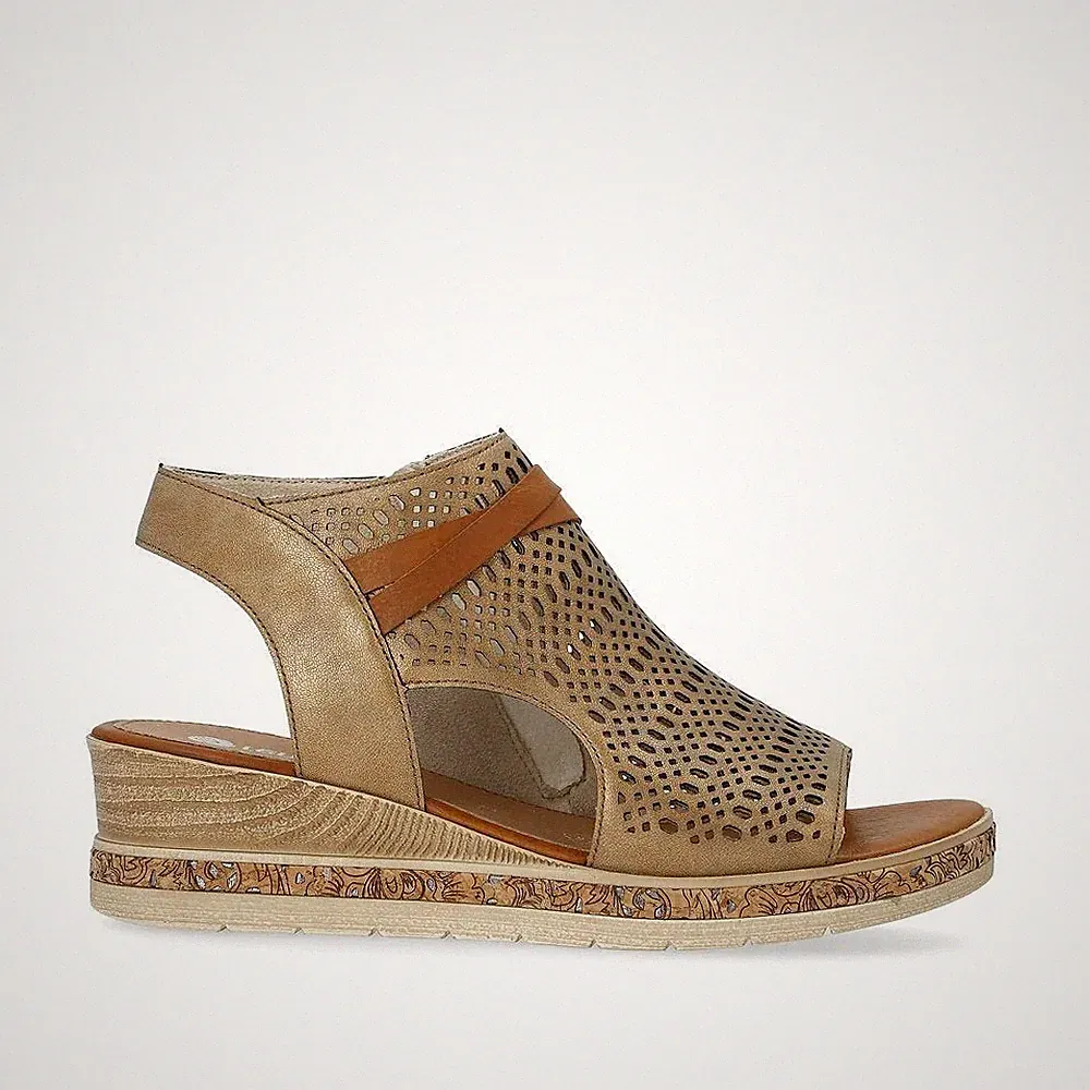 Remonte D3075 Bronze Metallic Leder Keilabsatz Sandalen mit mehr Fußabdeckung