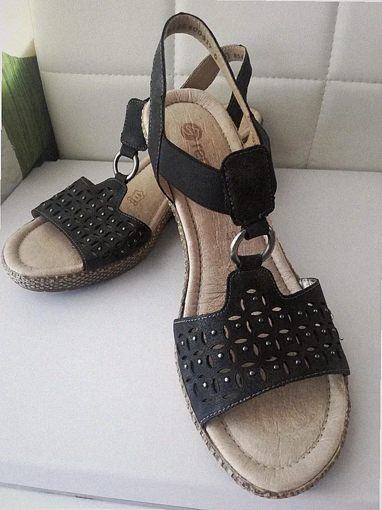 Remonte Damen 2. Wahl Sandalen Schwarz Keilabsatz Nieten Schimmer Gr. 40 neu