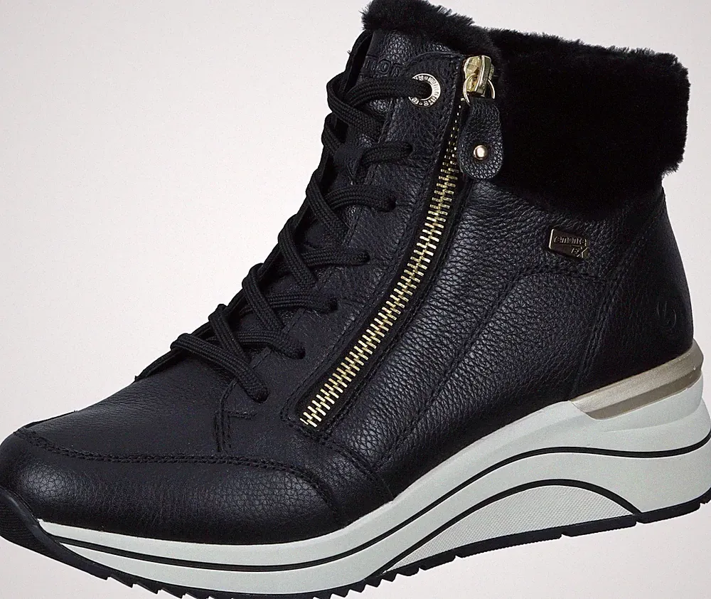 Remonte Damen Echtleder Schnürstiefel schwarz
