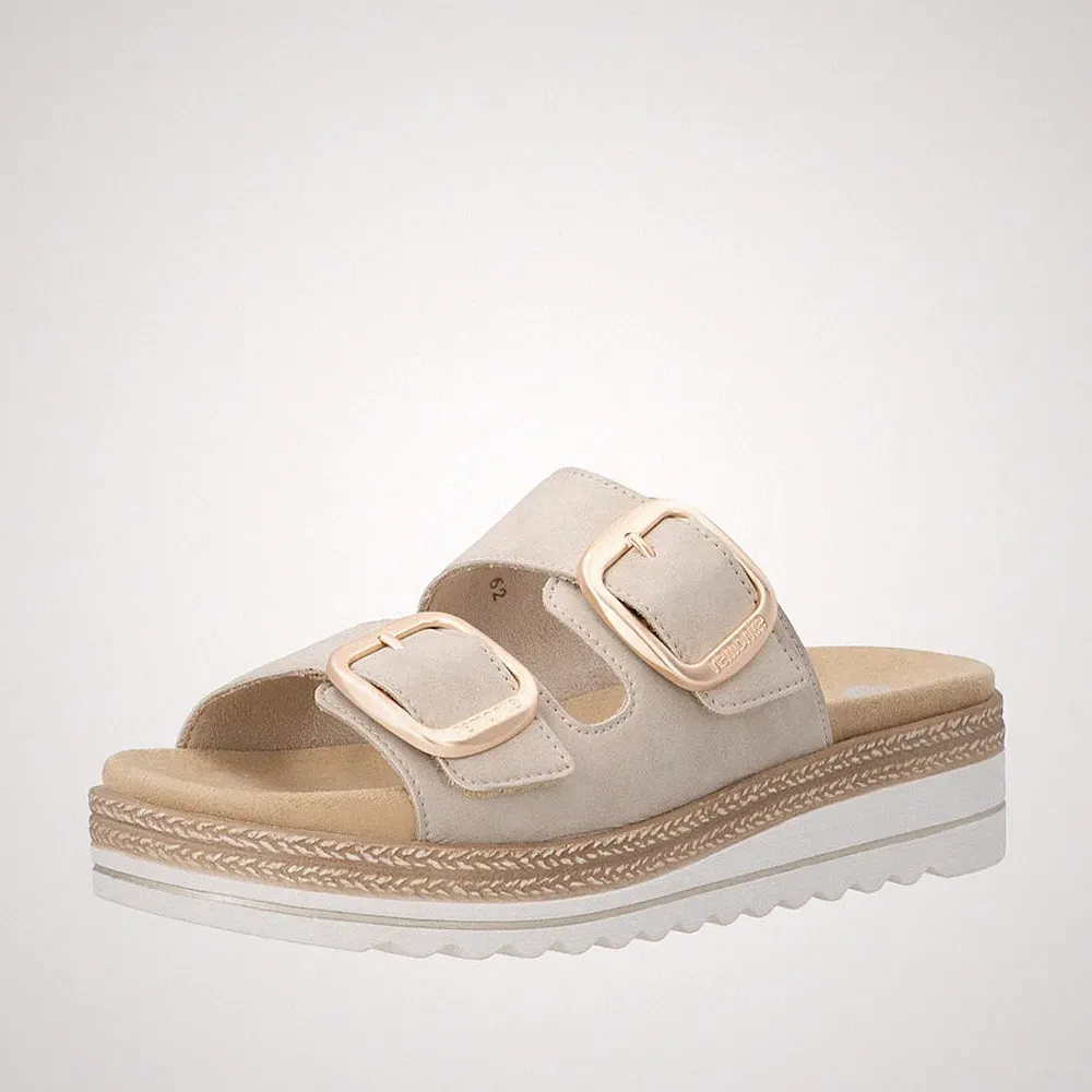 Remonte Damen Pantolette beige D0Q66-62 Leder lose Einlage Klettverschluss
