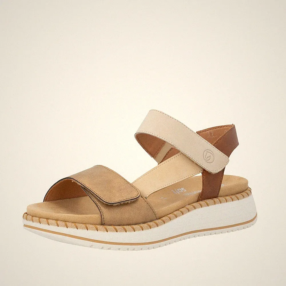 Remonte Damen Sandale braun beige D3J50-92 lose Einlage Klettverschluss bequem