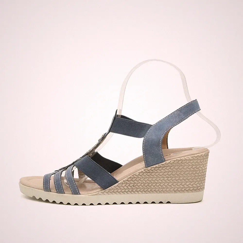 Remonte Damen Sandalen EU 39 Keilriemensandale Blau Strass, Elastik, Komfort