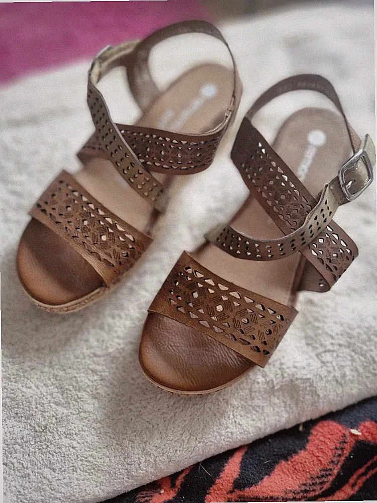 Remonte Keilsandalen Soft Leder Braun Klett 38 Damen