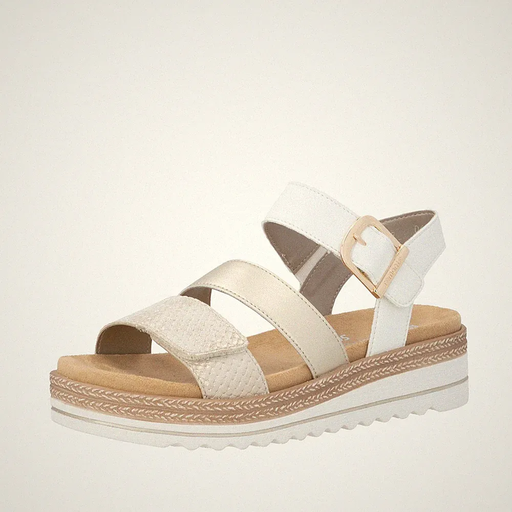 REMONTE Keilsandalette Keilabsatz, Sommerschuh, Sandale , Gr. 41 , weiß-goldfarb
