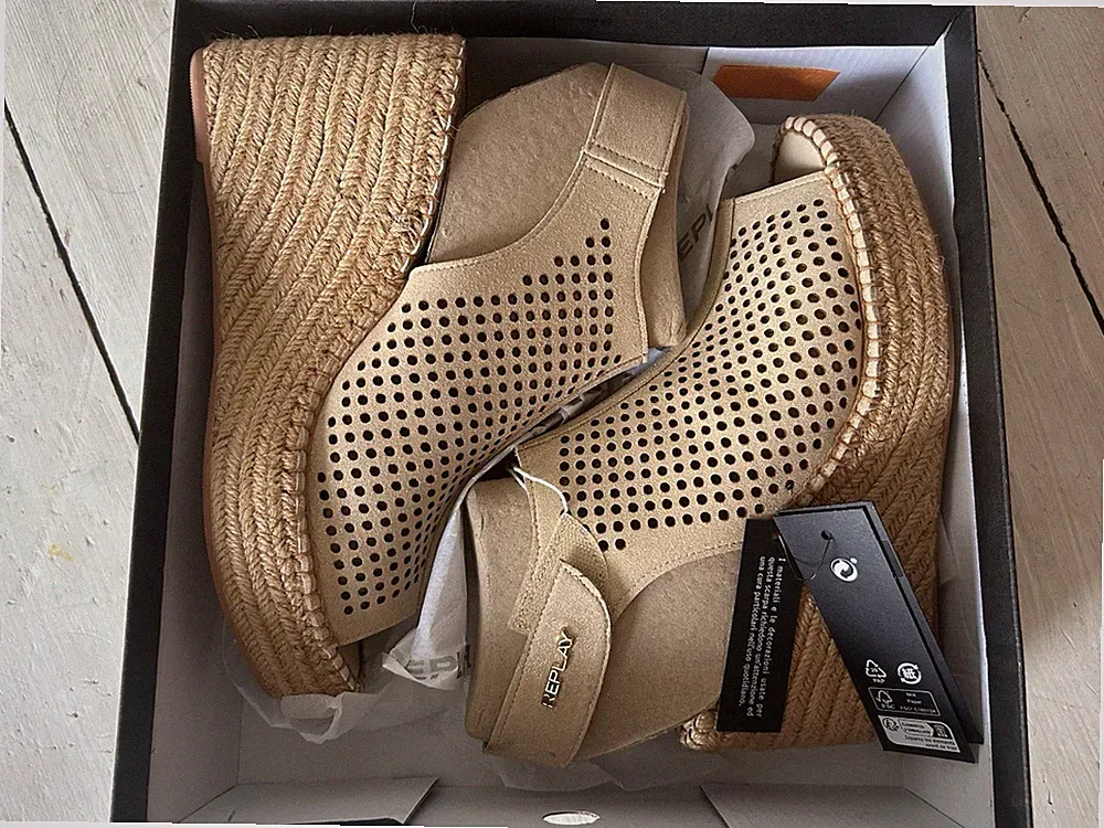 Replay Jess Pert gold beige Keilabsatz 40 HighHeels Espadrilles