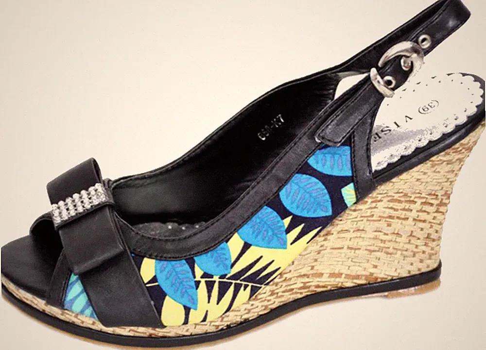 Retro TIKI Flower Blüten Vintage Slingback KEILABSATZ Pump Wedges Rockabilly