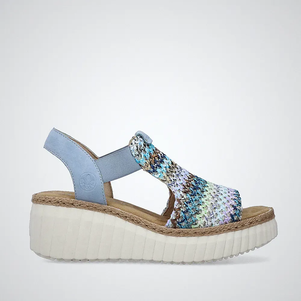 Rieker 69172 flippige blau-türkis Keilabsatz Sandalen
