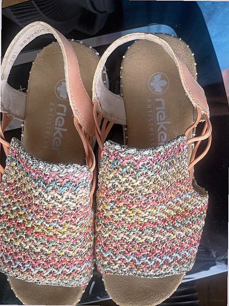 Rieker Antistress Damen Sandalen gewebt mehrfarbig beige oragne Gr. 39 Slip-On