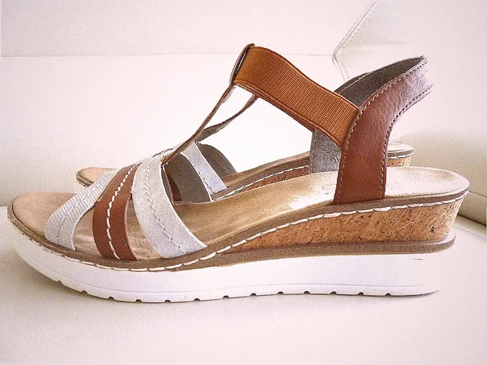 Rieker Antistress Plateau Gummi-Riemchen-Sandalen Grau/Braun Gr.38✅NEUw. Fußbett