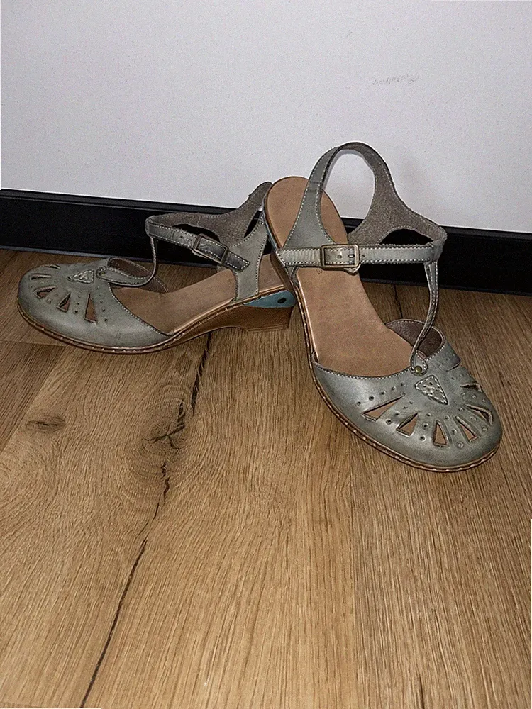 Rieker Antistress Sandalen Gr. 39 Pumps, Keilabsatz Sandalette Riemchen Grün