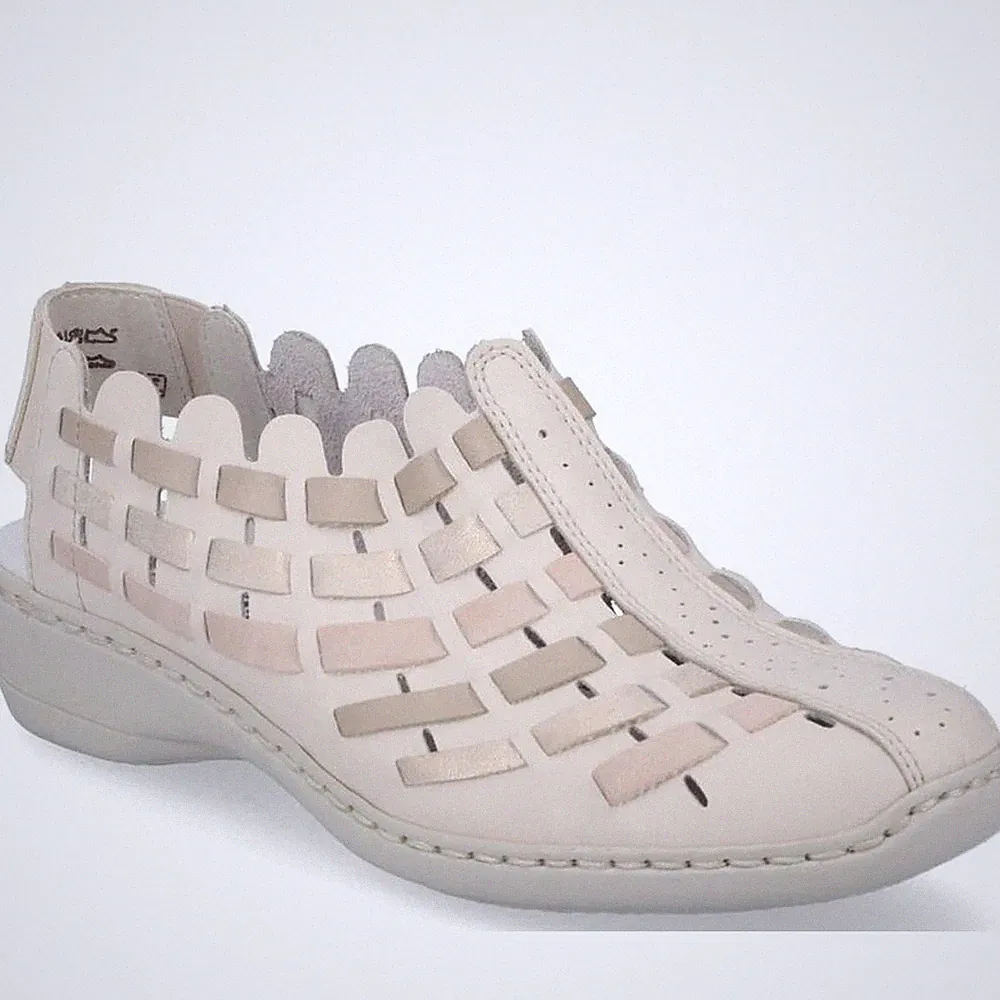 Rieker Damen Beige Keilabsatz Ledersandalen Freizeit 413V8-60