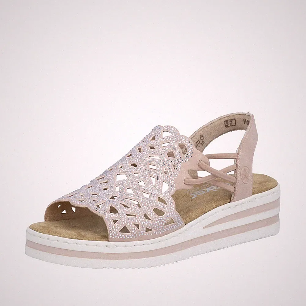 Rieker Damen Hochfront Sandale mit Strass Plateau und Keilabsatz V0241