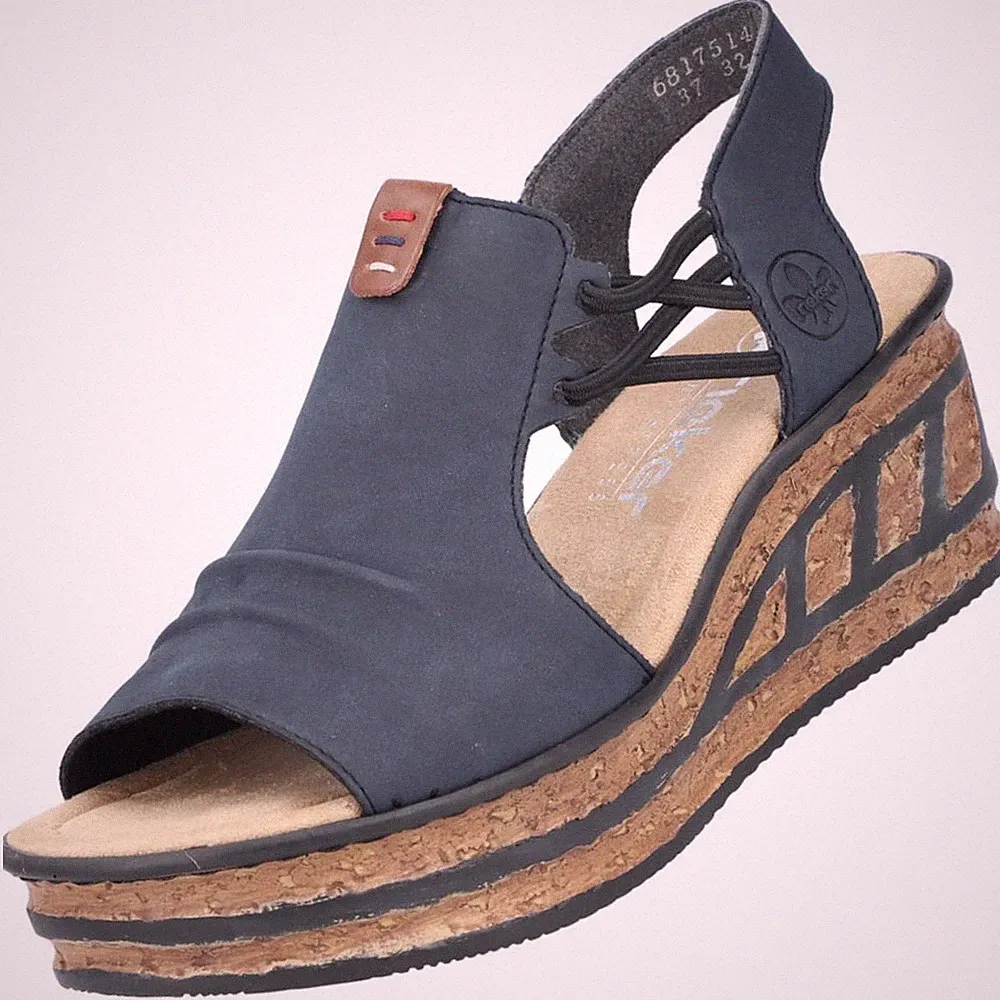 Rieker Damen Keil-Sandaletten Sandalen Blau Komfort 68175-14