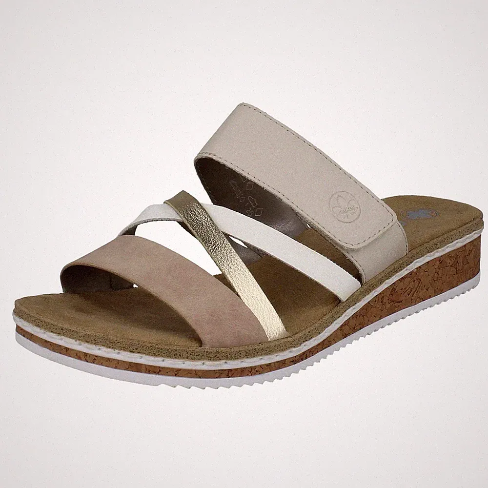 Rieker Damen Keilabsatz Riemchen Mules Sandalen V3652 - Grün Kombi