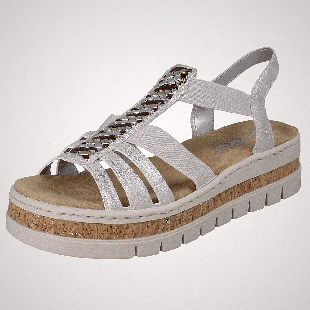 Rieker Damen Keilsandalen Mit Elastischem Riemen Ziernähte „V4918“