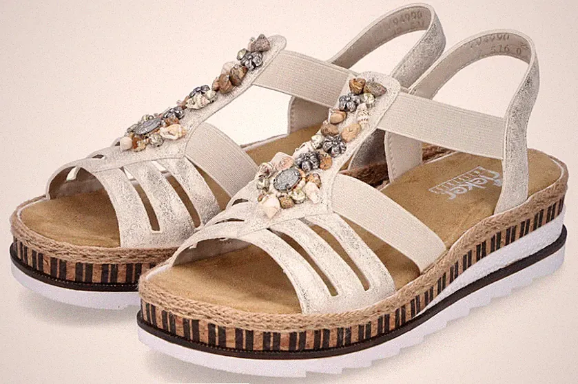 Rieker Damen Keilsandalette beige-gold