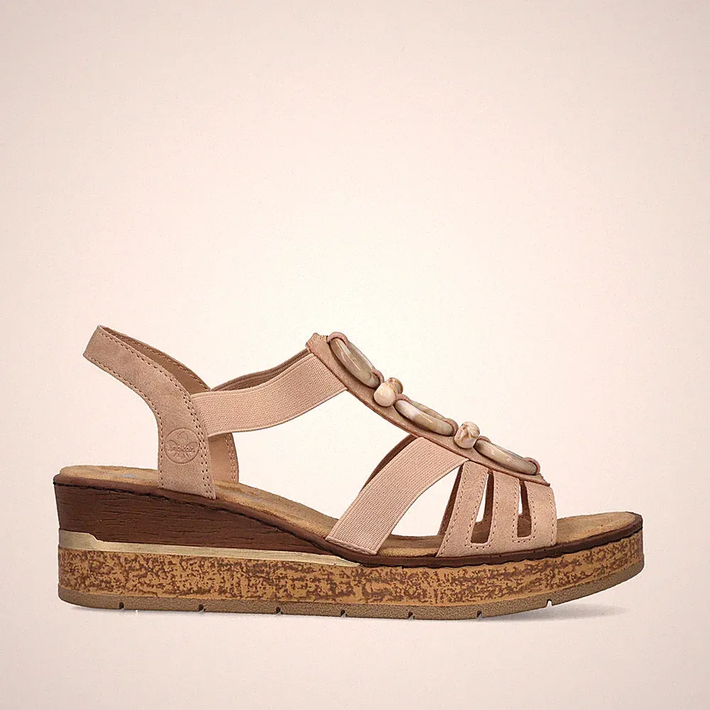 RIEKER DAMEN Keilsandalette Sandalle Sandalette Sommerschuh rosa 63778-31