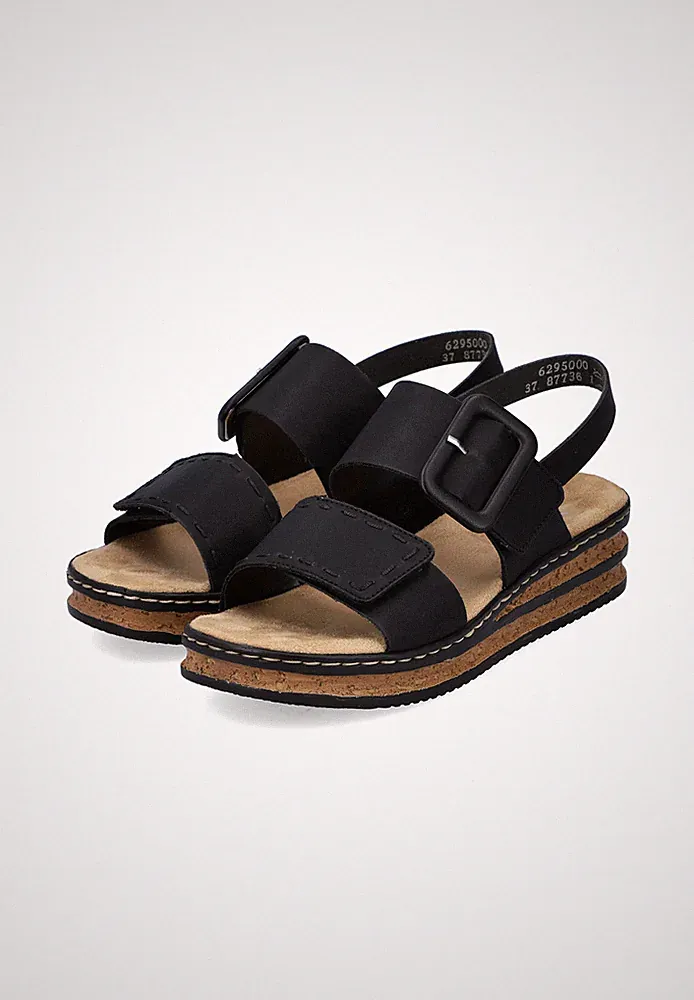 Rieker Damen Keilsandaletten Sandalen 62950-00 tiefschwarz
