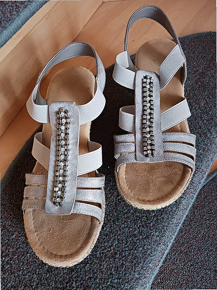 Rieker Damen Korksandalen 39 grau metallic