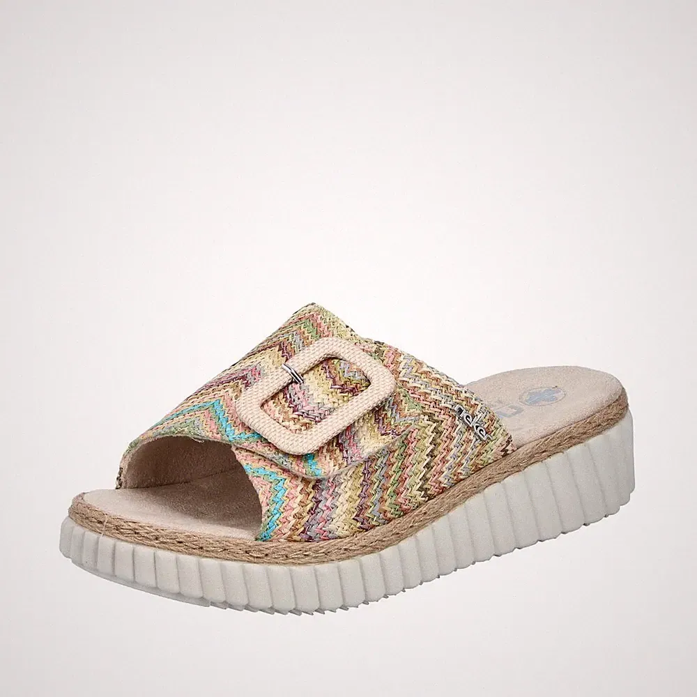 RIEKER Damen Pantolette beige multi 69253-91 Klettverschluss weiches Fußbett